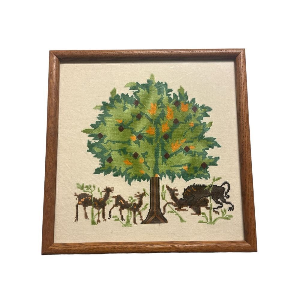 Vintage Cross stitch picture framed 14 x 14